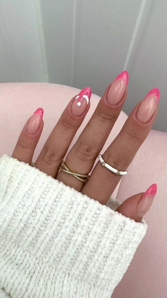 Pink Glitter French Santa Hat Tips
