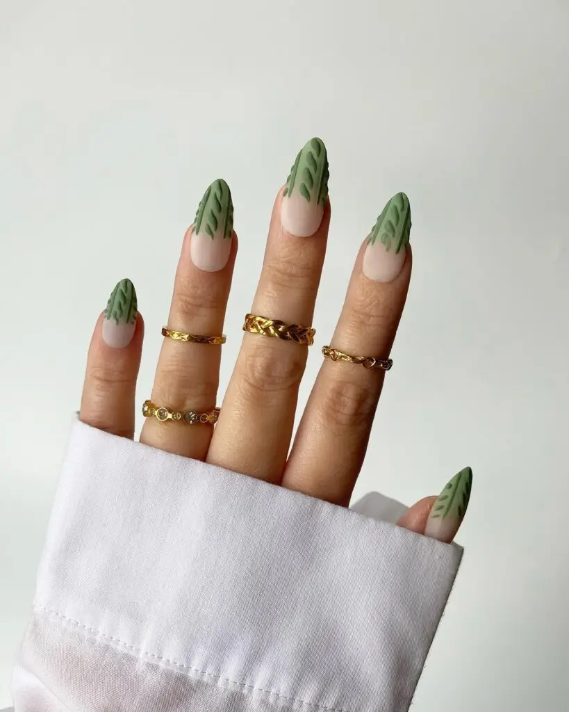 Green ombré gradient nails with a pastel finish