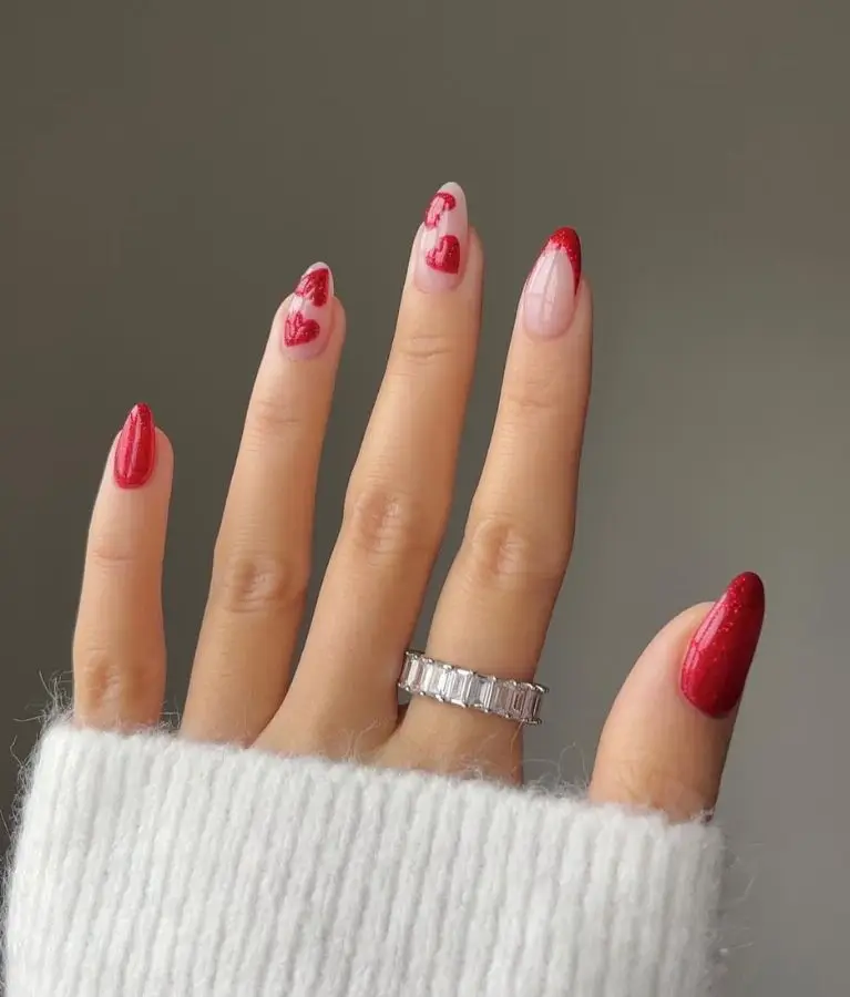Blush Pink Nails with Subtle Glitter Hearts
