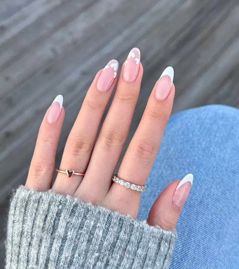 Matte Baby Pink Nails with Monochrome Hearts