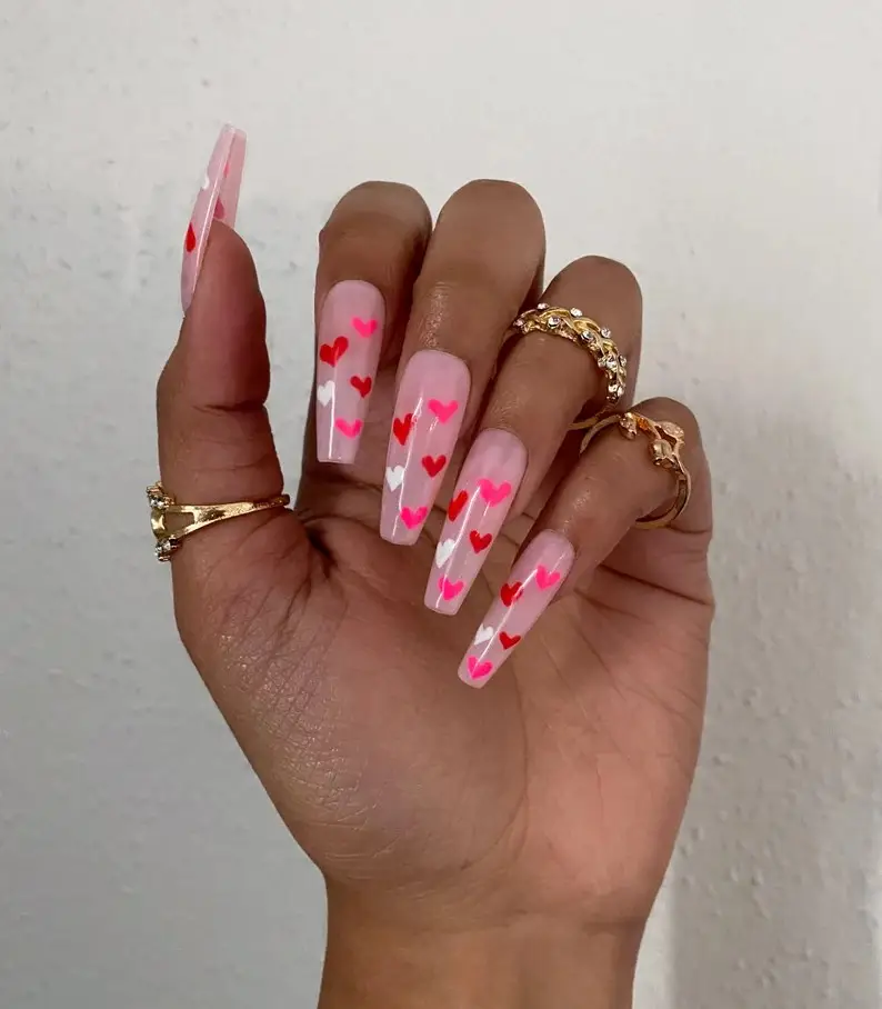 Soft Nude Valentine Nails with Gold Lining