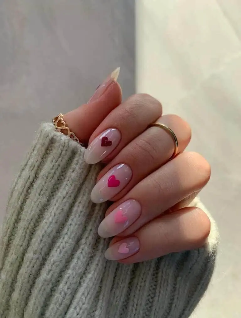 Glittery Heart Valentine's Nails
