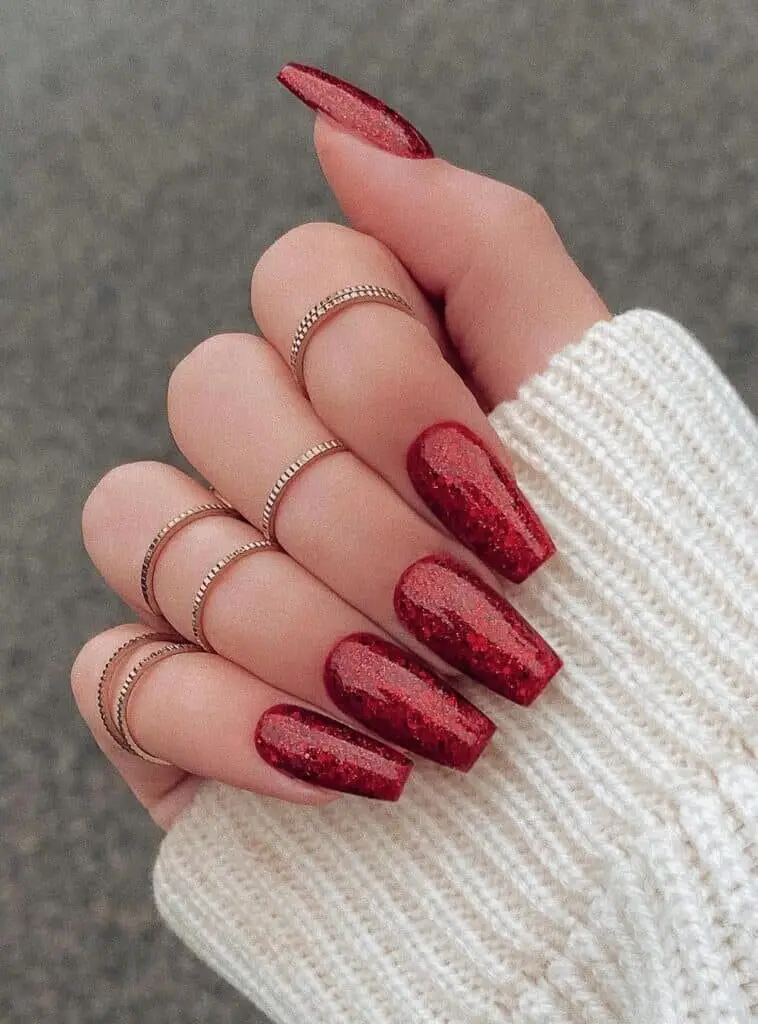 Matte Burgundy Valentine's Nails with Gold Accents