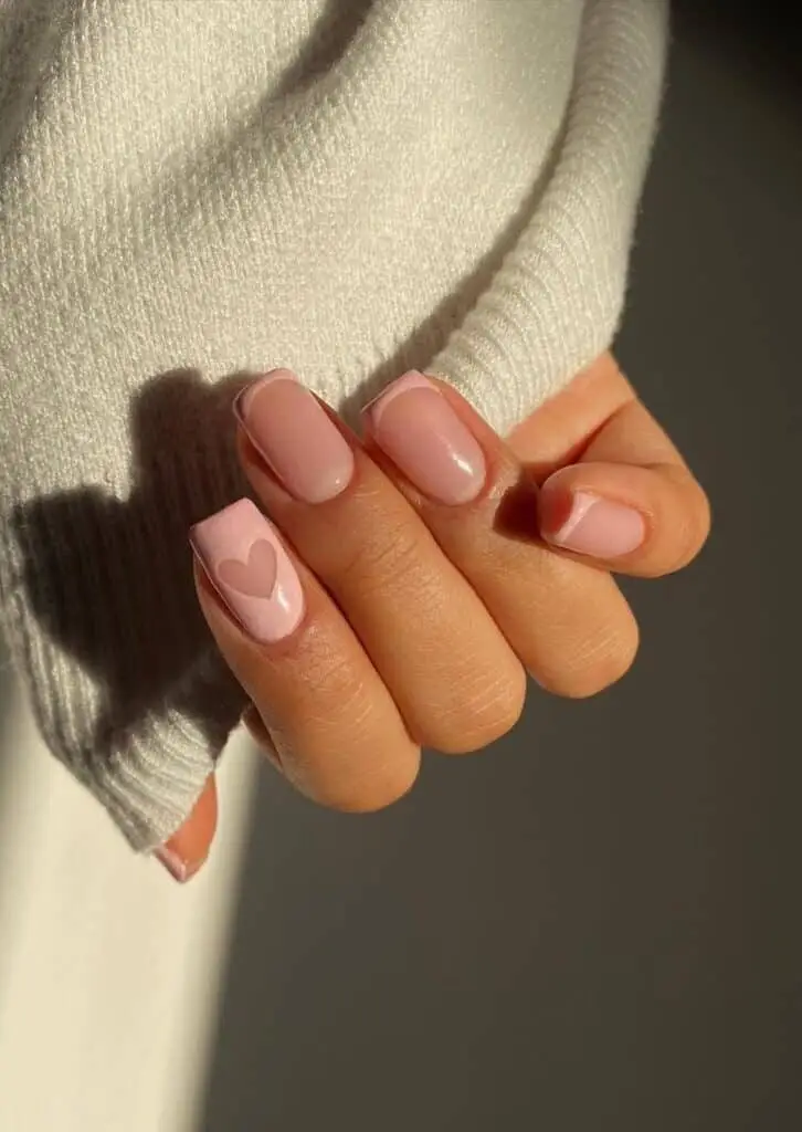Pastel Valentine's Nail Design with Tiny Hearts