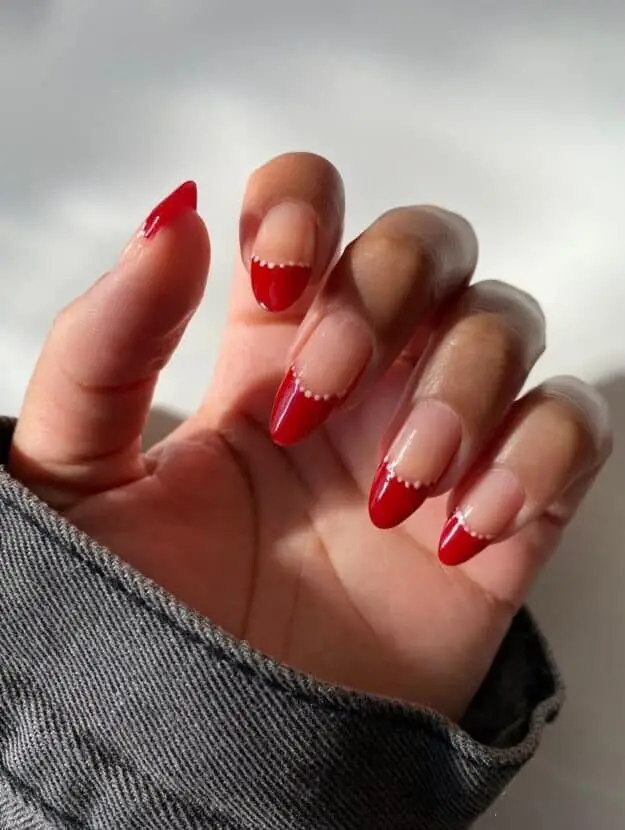 Geometric Abstract Valentine's Nail Design with Love Themed Lines
