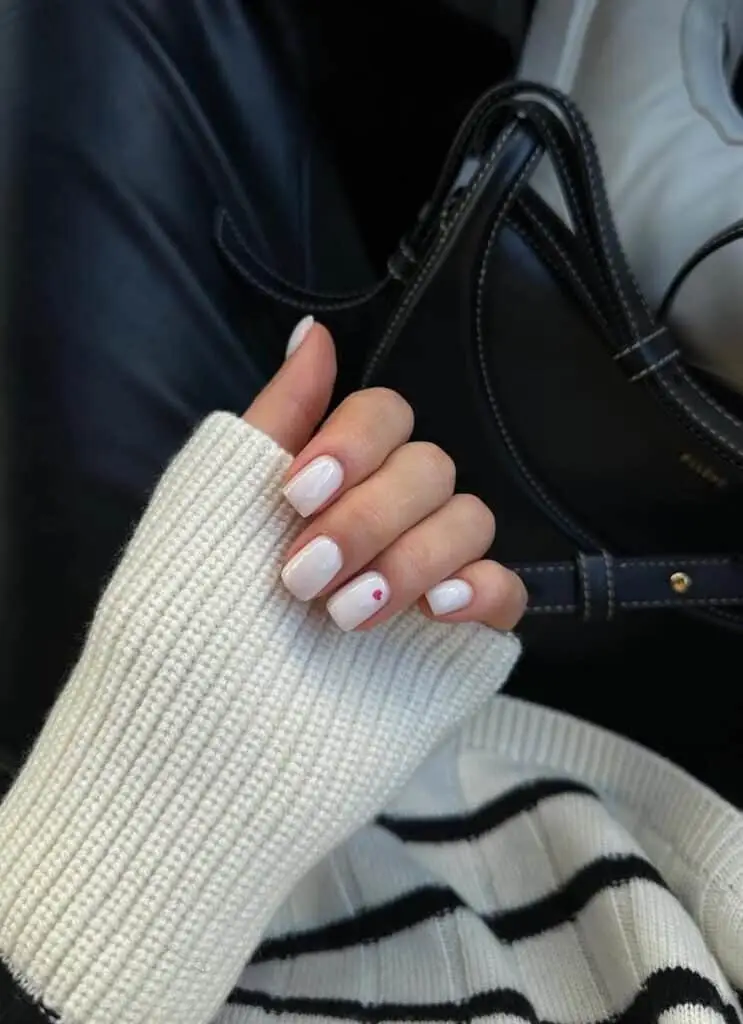 Nude Valentine Nails with White Lace Design