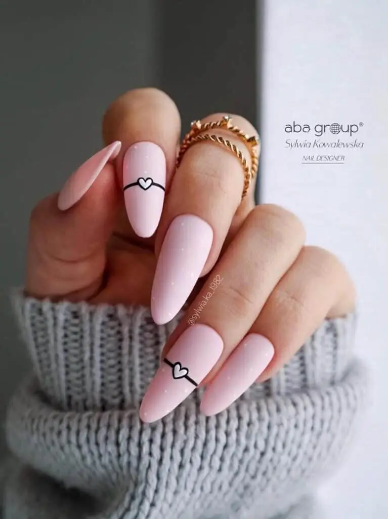 Heartbeat Nail Art in Red and Nude Tones