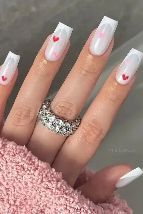 Soft Coral Nails with Delicate Gold Flakes