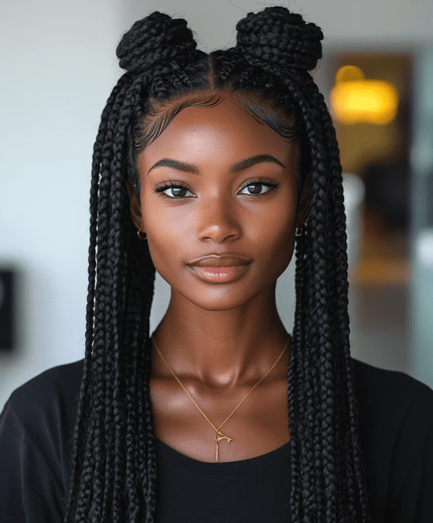 Statement big box braids with glossy finish for maximum impact