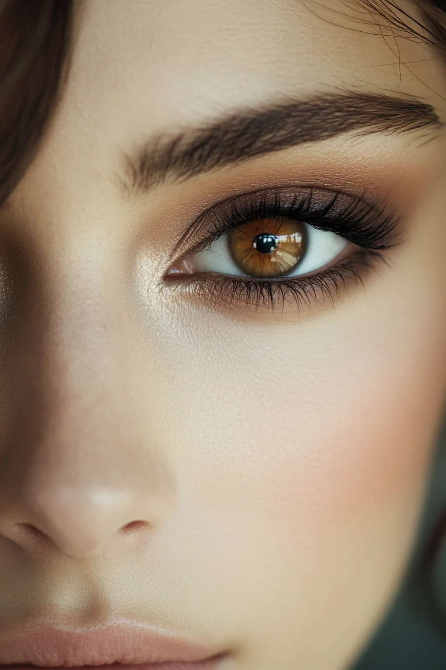 Brown eyes enhanced by nude pink and peachy tones