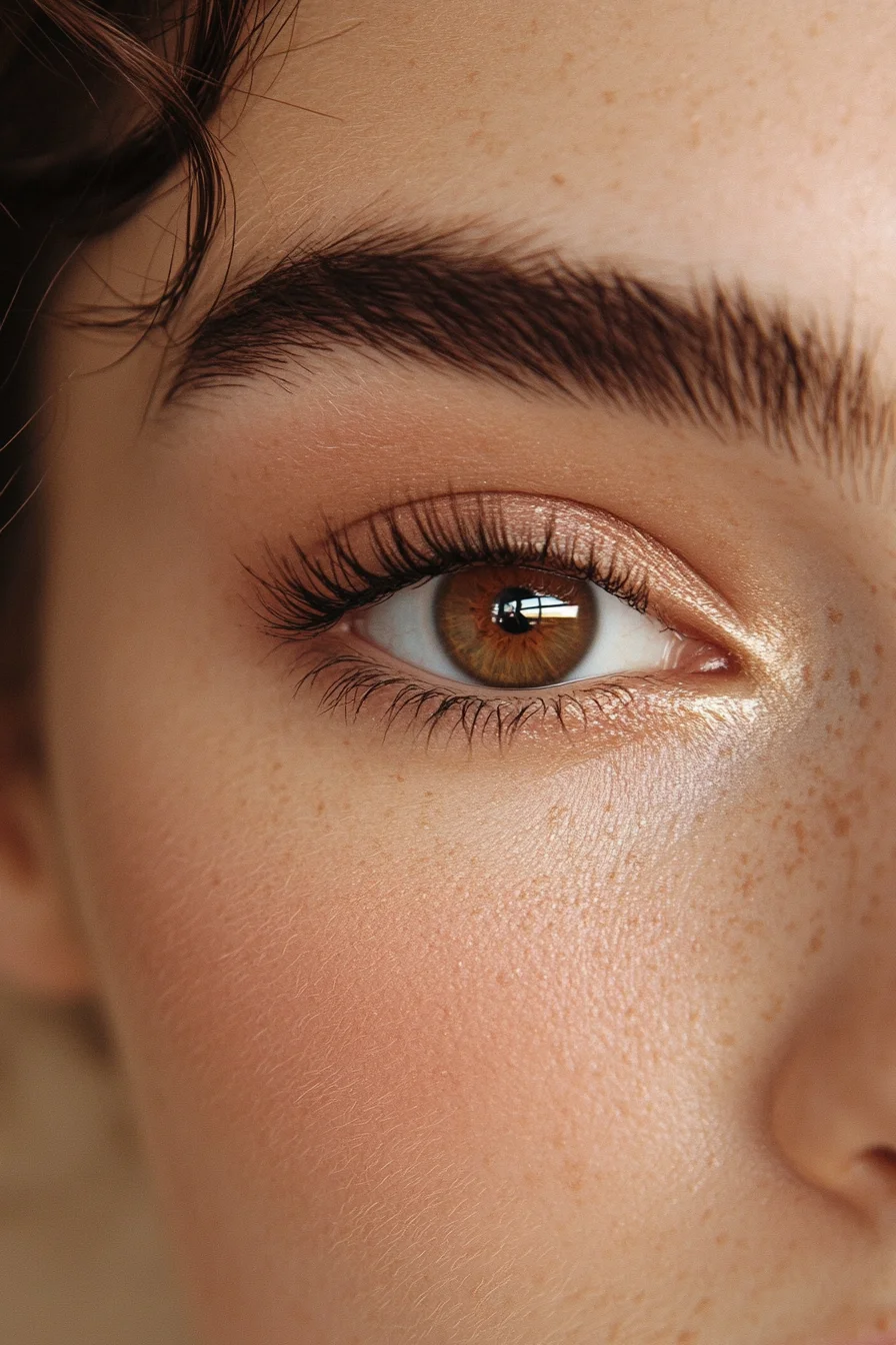 Brown eyes accentuated by neutral shades and a soft eyeliner flick