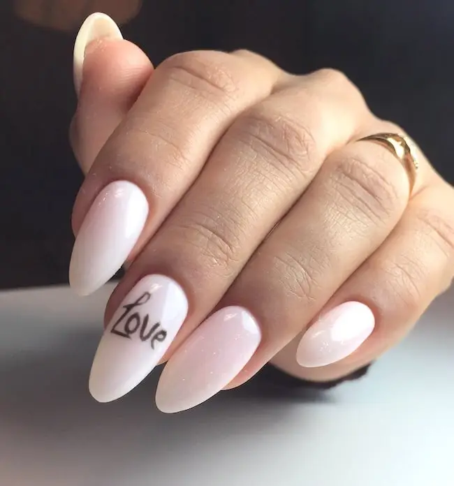 Soft Pink Nails with White Love Script
