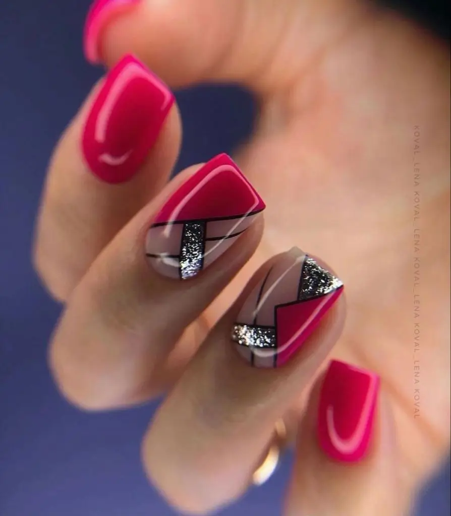 Nude Nails with White French Tips and Heart Accents