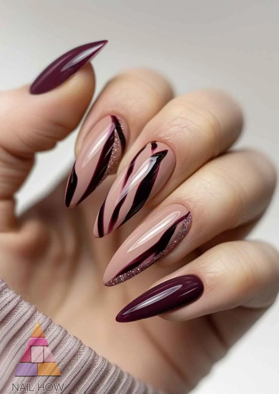 Royal Purple Nails with Gold Leaf Details