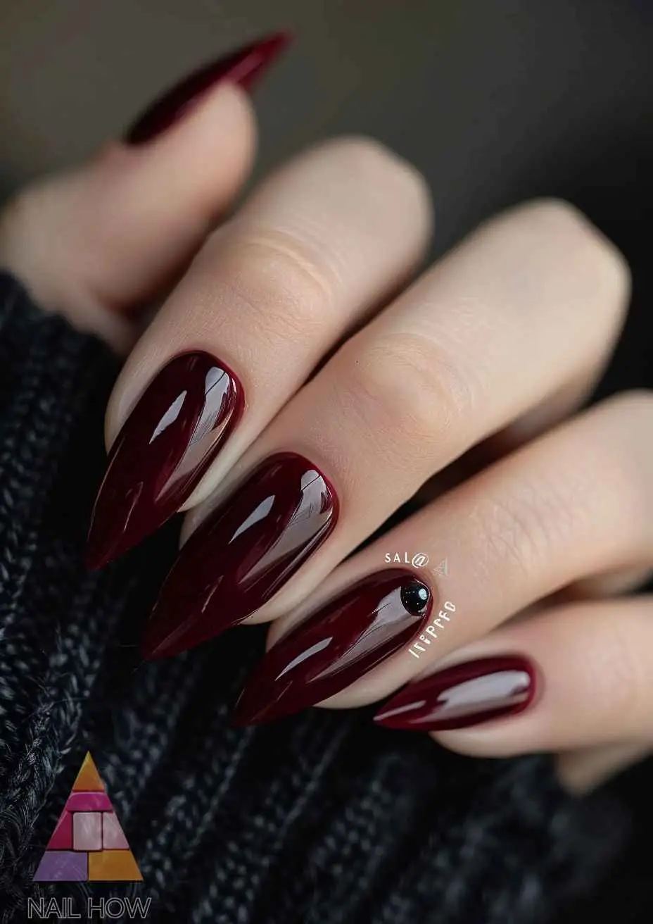 Elegant Blood Red Nails with Accents