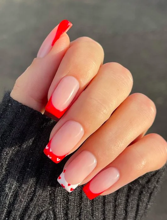 Romantic Pink Gradient Nails with Heart Details
