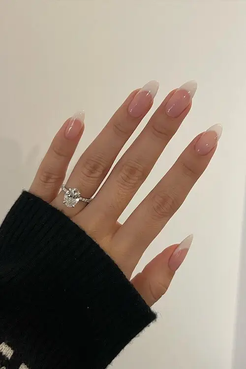 Neutral Nails with Pearlescent Finish and Subtle Silver Accents