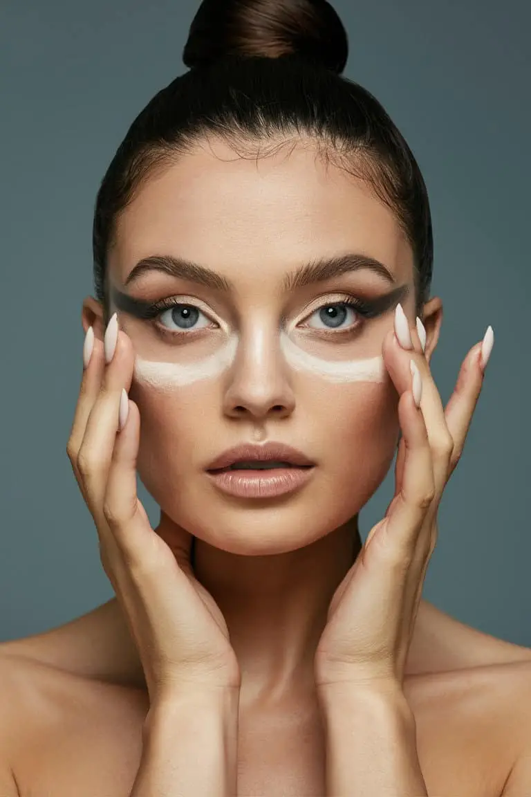 Blue eyes with flawless skin preparation and subtle makeup