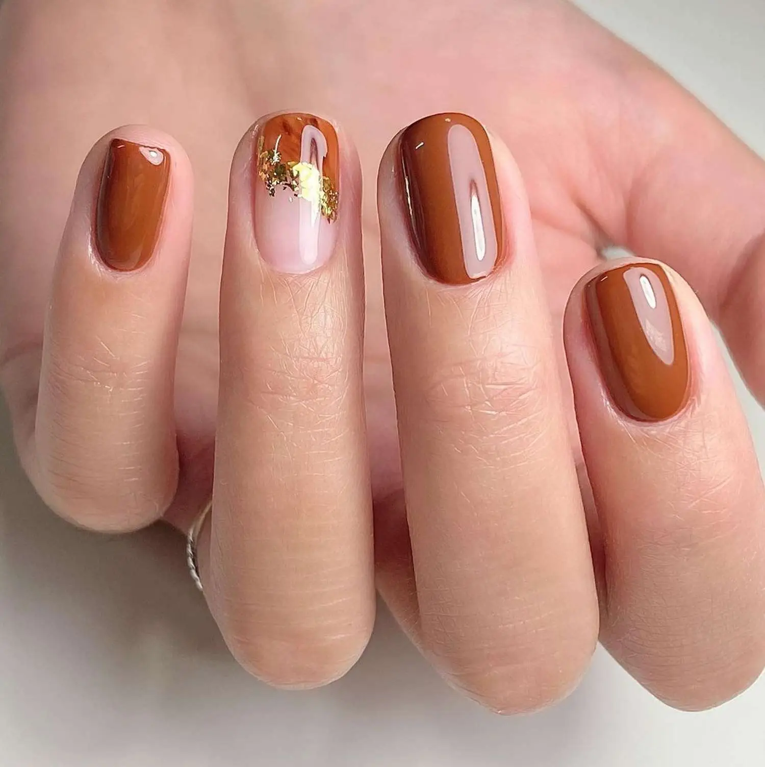 French manicure with red glitter Valentine’s hearts on accent nails