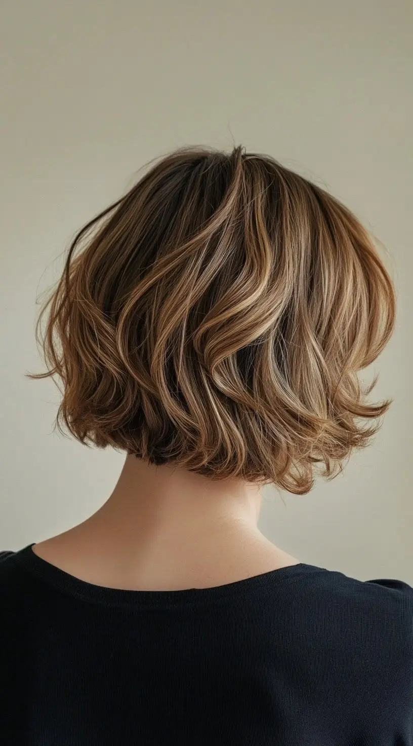 Tousled Honey Brown Balayage on Short Bob