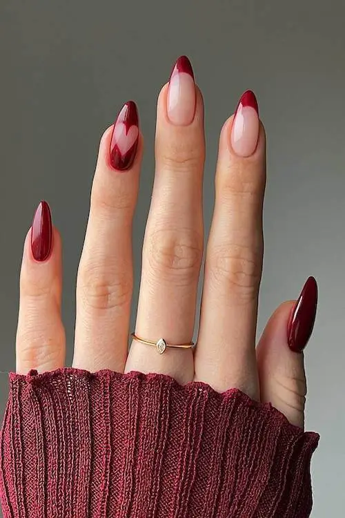Color-blocked Valentine’s Day nails in soft and vibrant shades of pink