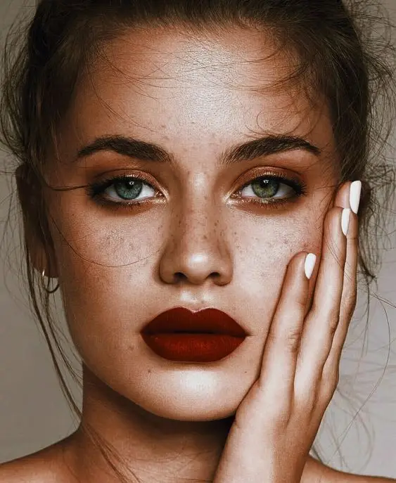Bold Dark Red Lip Makeup for Valentine's Day