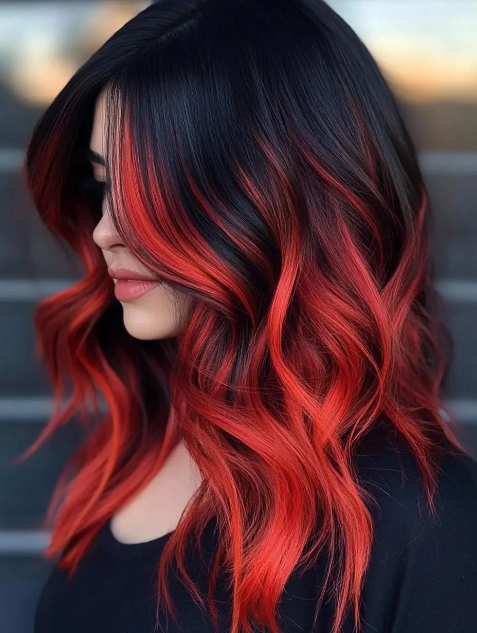 Bold Auburn Highlights Against Dark Brunette Base