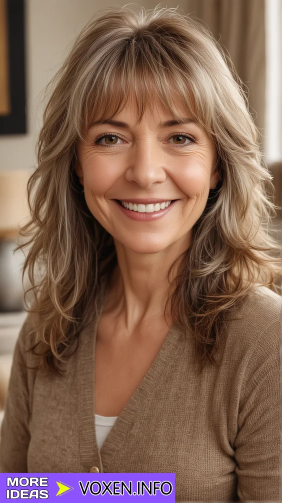 Long bouncy curls with subtle highlights for older women