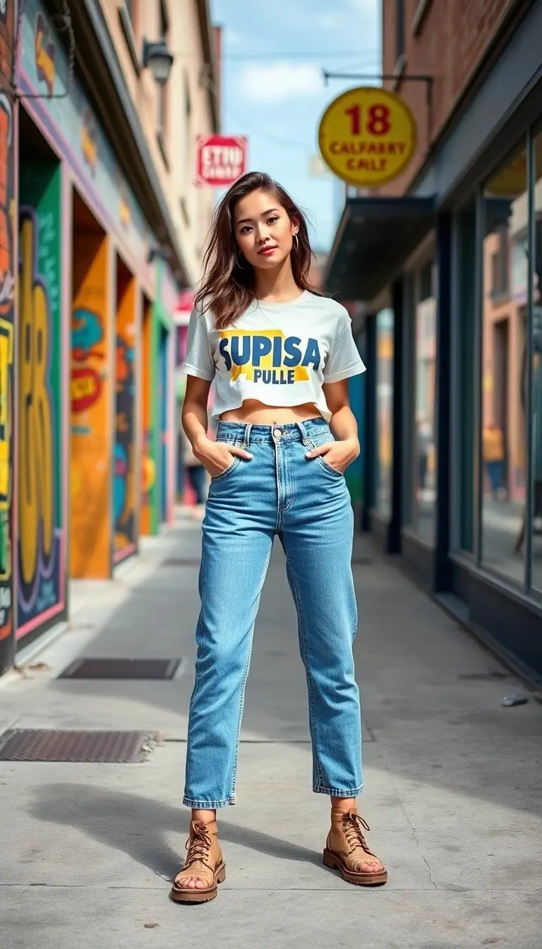 Retro High-Waisted Denim Look