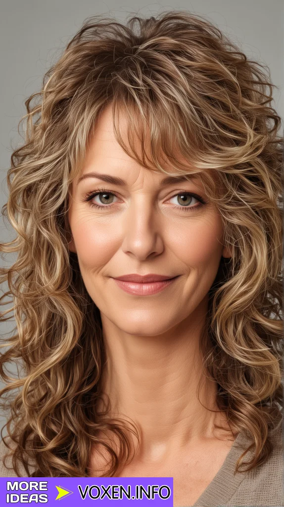 Wispy layers with strawberry blonde highlights for older women