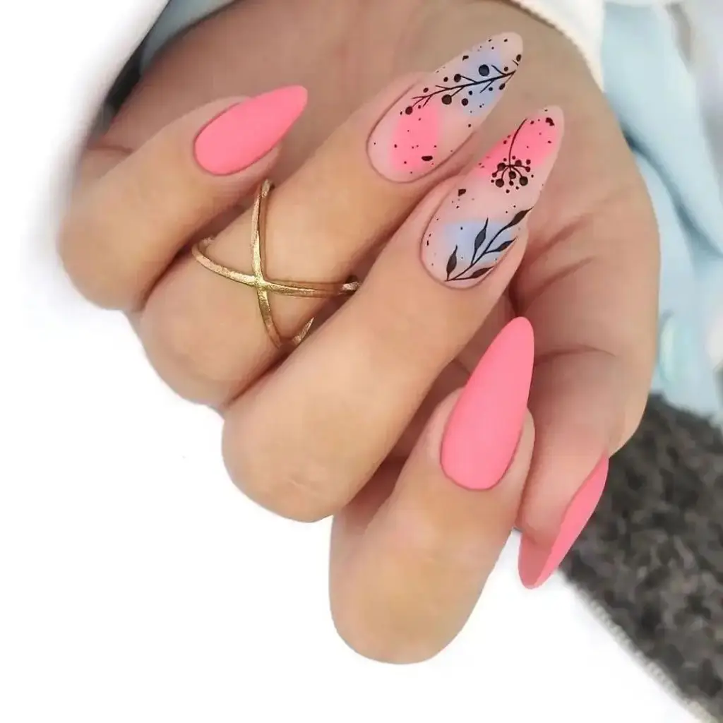 Muted Terracotta Nails with Geometric Gold Accents