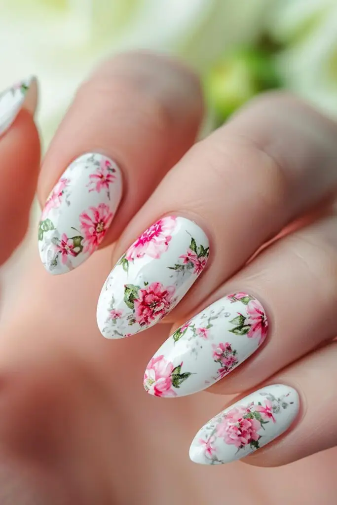 Chic Floral Accent Nails