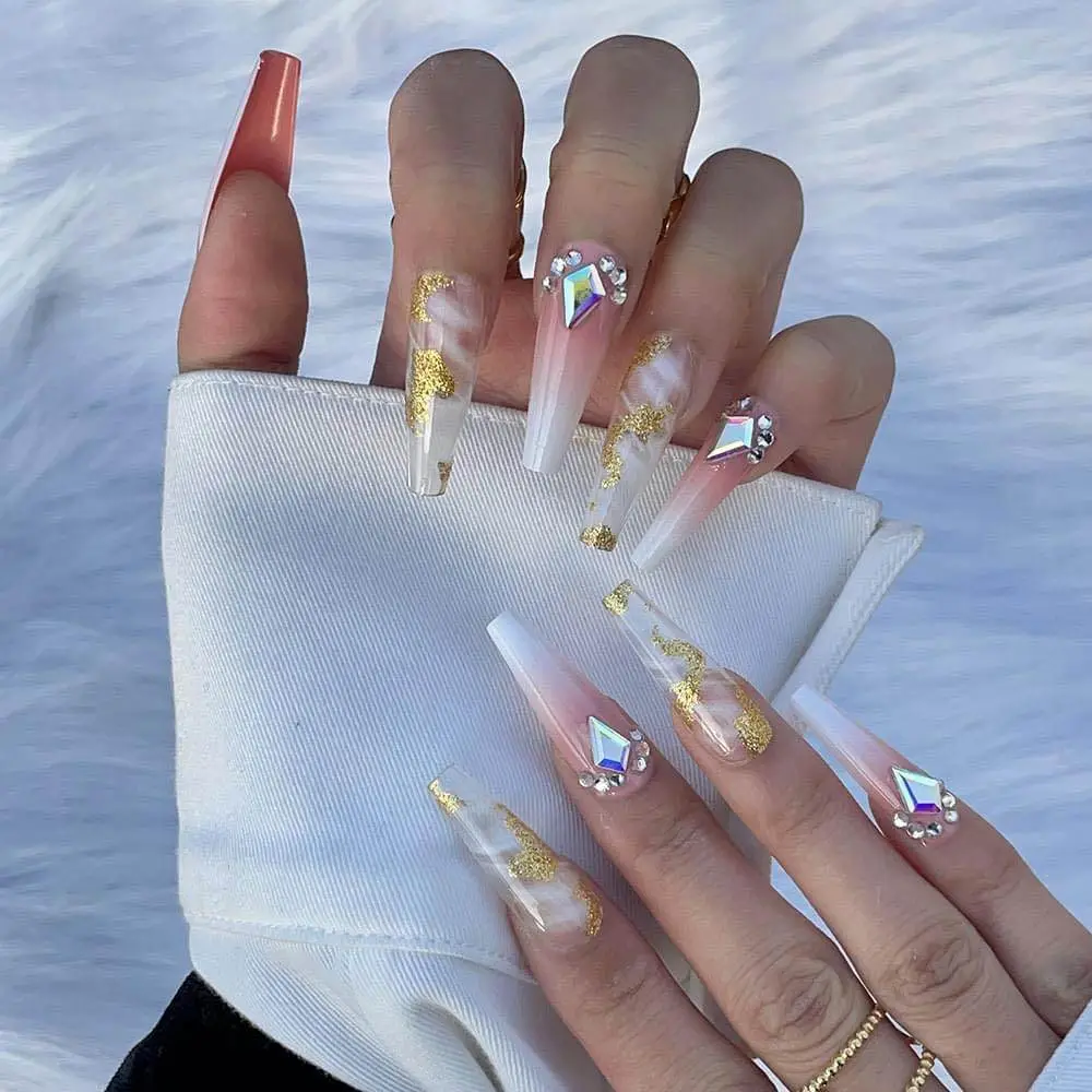 Golden Edged Nails with Marbled Accents