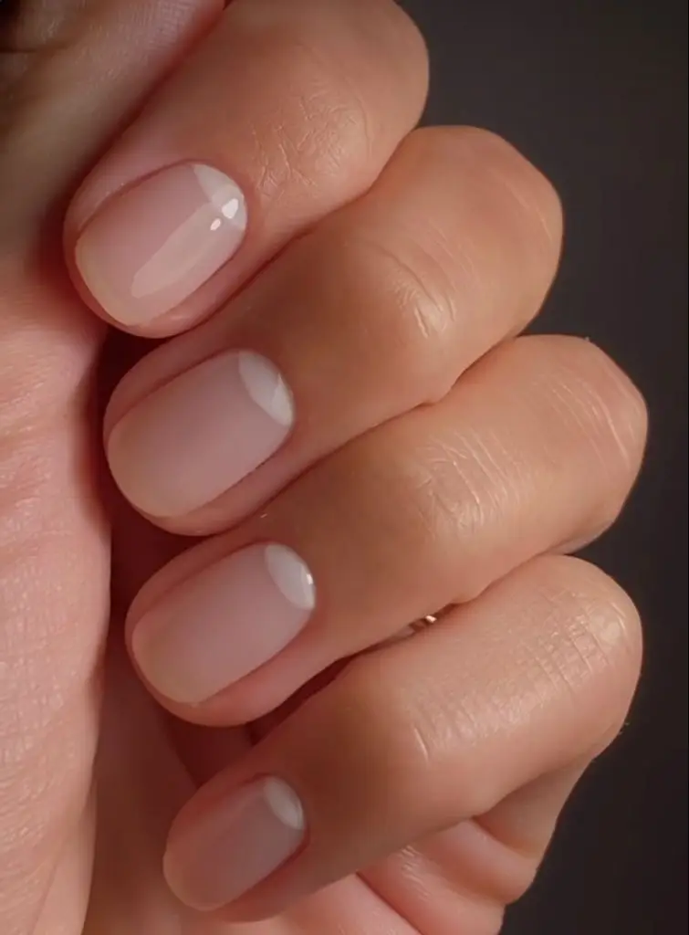 Short Nails in Blush Tones with Gold Accents