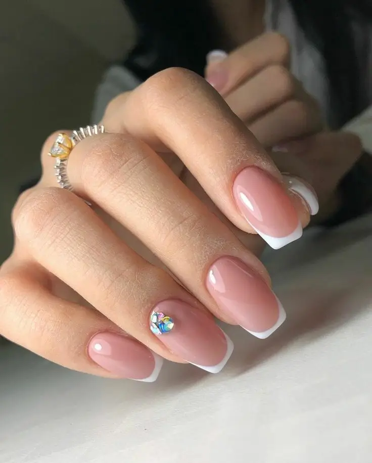 Soft Pink Nails with Gold Stud Accents