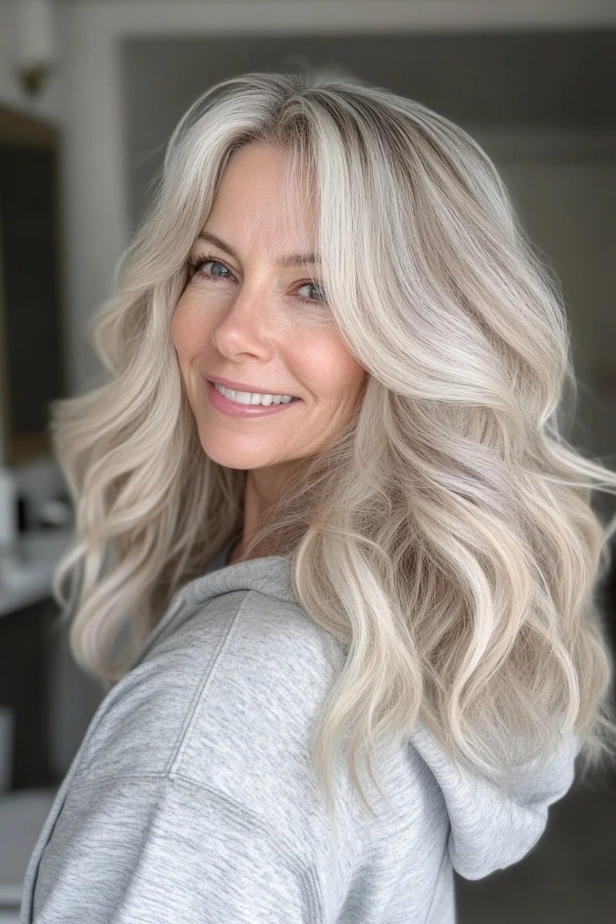 Champagne blonde voluminous curls for women over 60