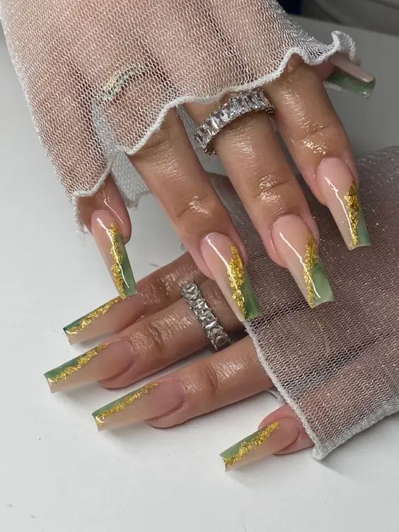 Glossy Burgundy Nails with Gold Chains