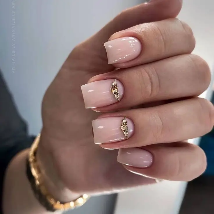 French Nails with Rhinestone Accent