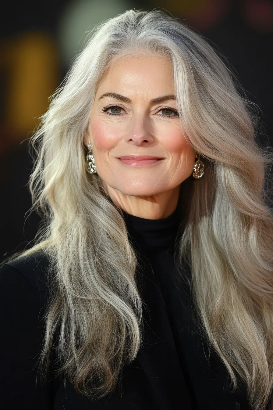 Layered champagne blonde hairstyle for older women