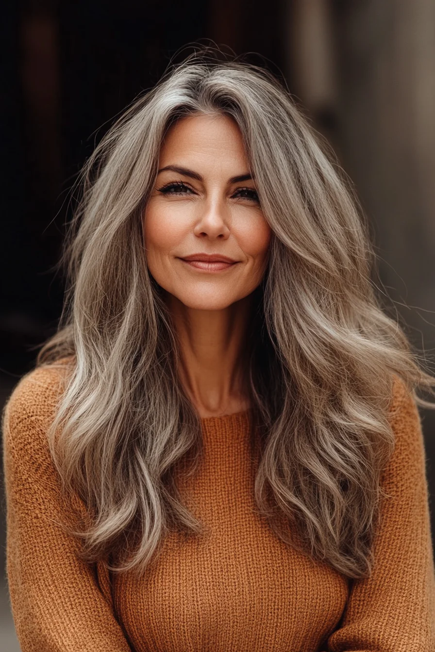 Bohemian layers with caramel balayage for older women