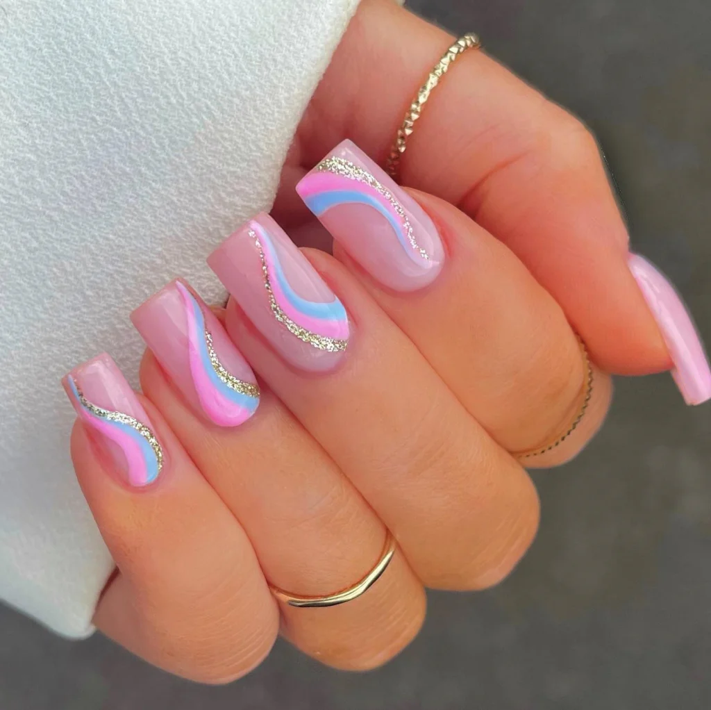 Pastel Marble Nails with Gold Vein Details