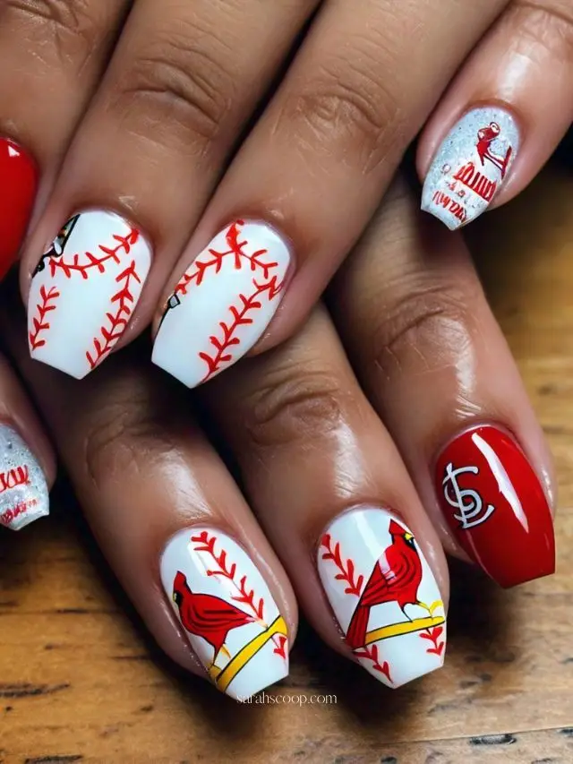 Cardinals-Inspired Baseball Nails with Ombre Twist