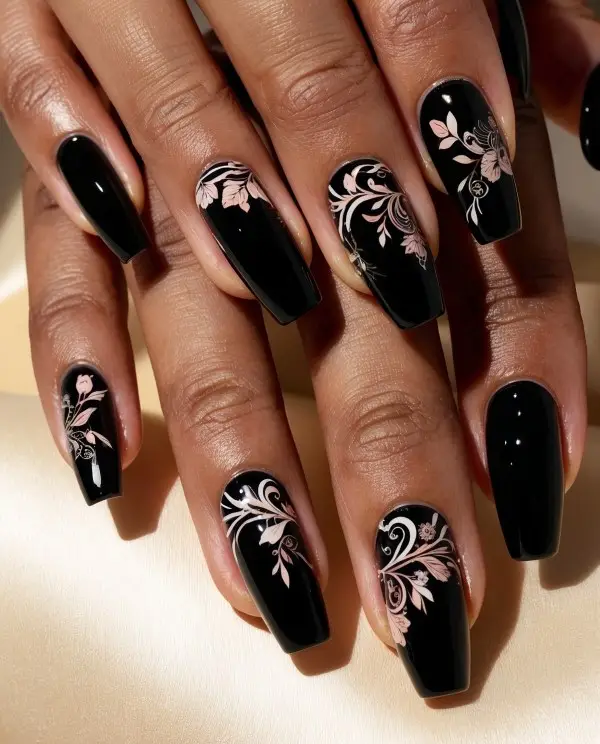 Black Nails with Simple Stud Accents