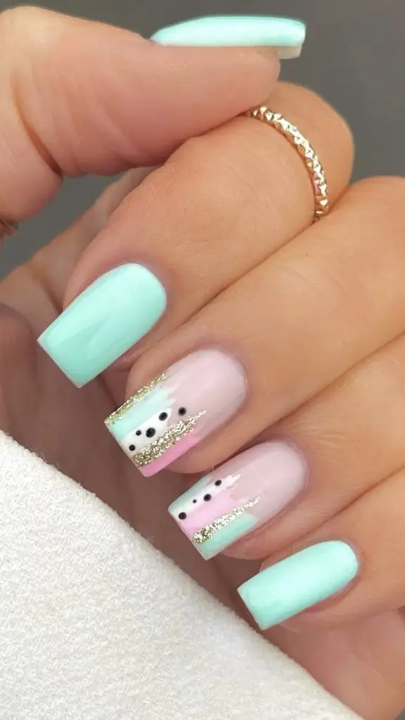 Glossy Turquoise Nails with Subtle Iridescent Accents