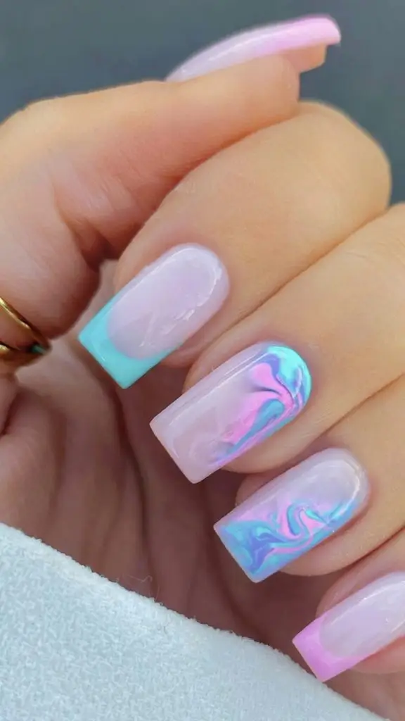 Vibrant Ombre Nails with Glitter Accents