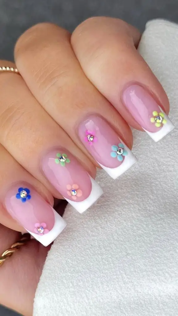 Glossy Coral Nails with Gold Foil Details
