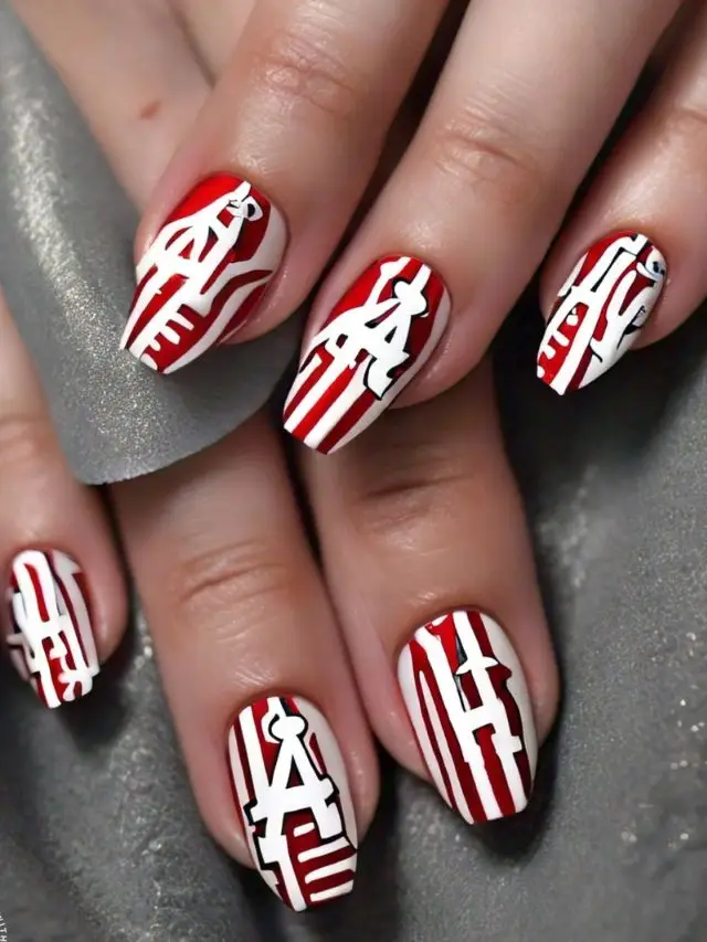 Striped Red and White Nails with Minimalist Flair