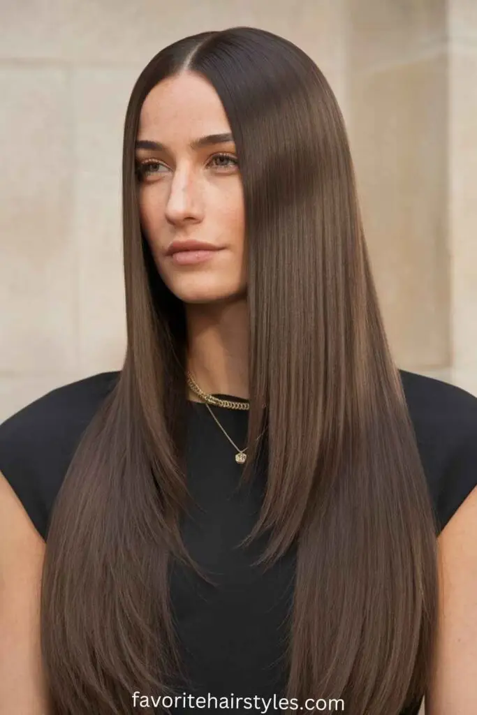 Sleek platinum straight hairstyle for older women