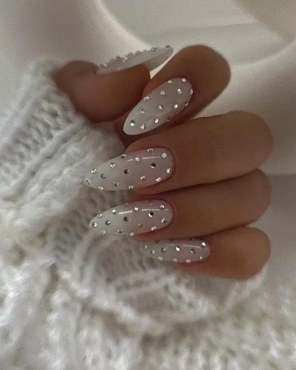Sparkly Nail Design with Rhinestone Clusters