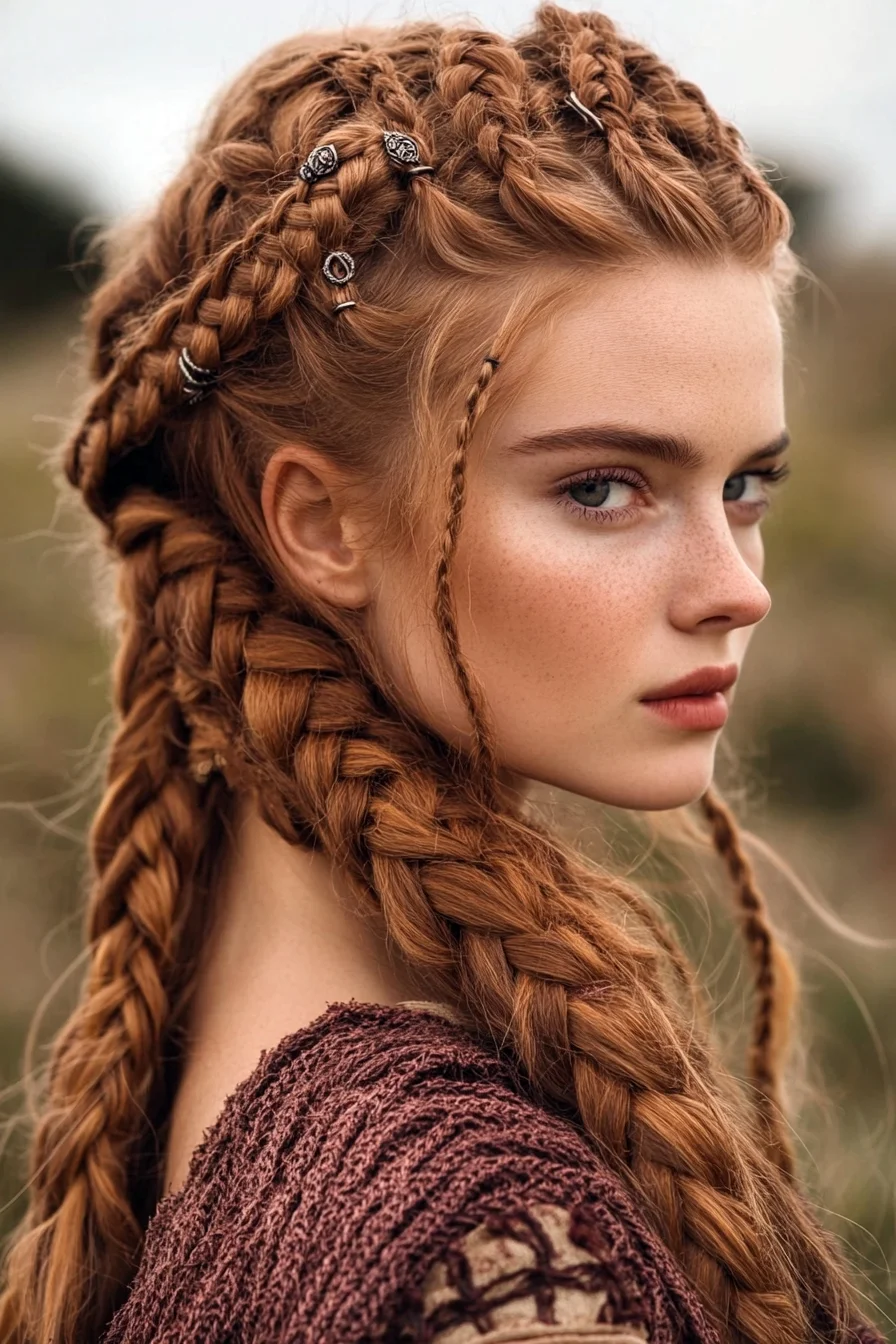 Layered Viking Braids with Accessories